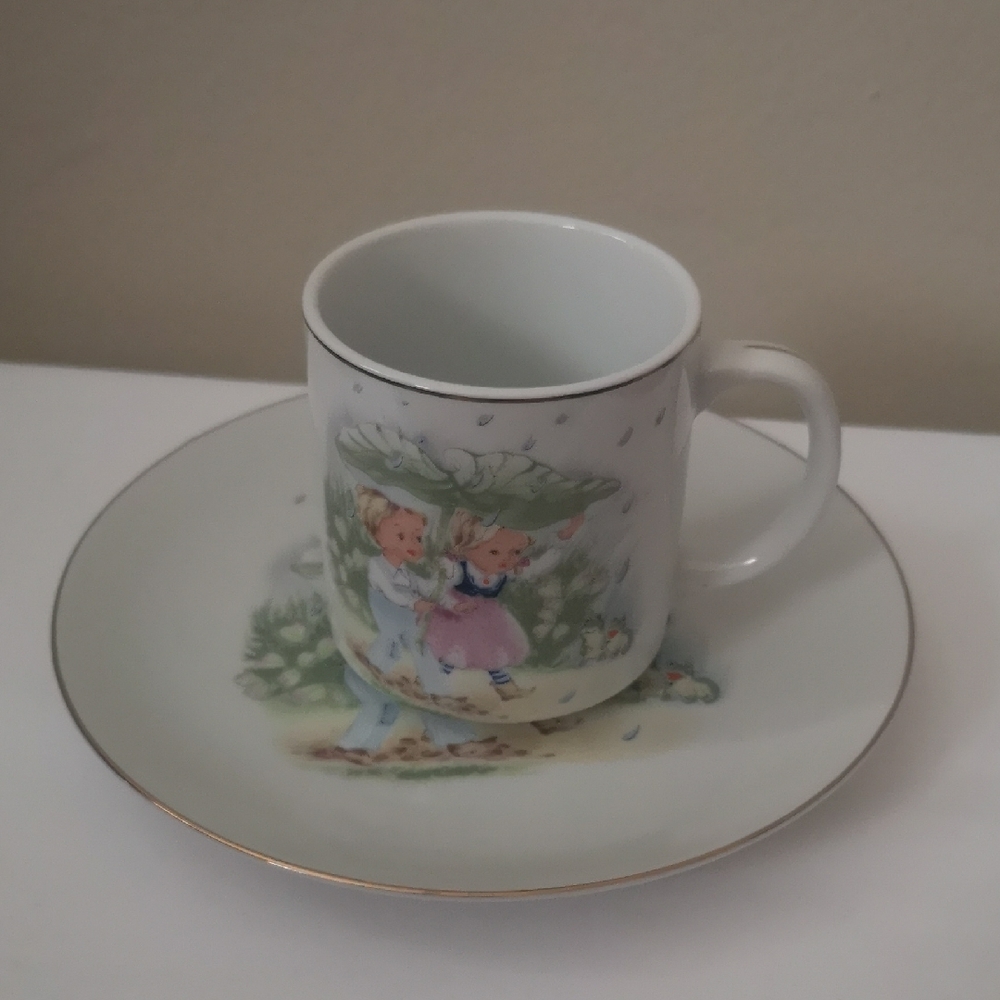 Charming Vintage Children's Ceramic Cup and Saucer Set Made In Japan